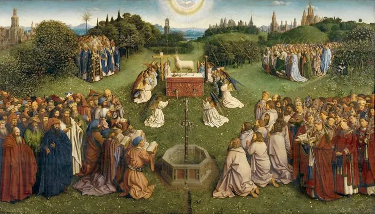 The Adoration of the Mystic Lamb panels at St Bavo's Cathedral, Ghent