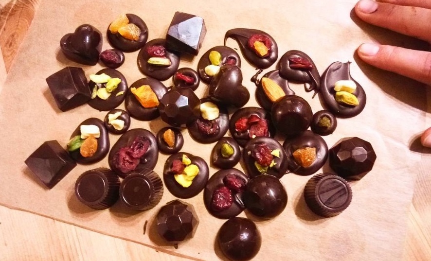 Chocolate workshop pralines being made