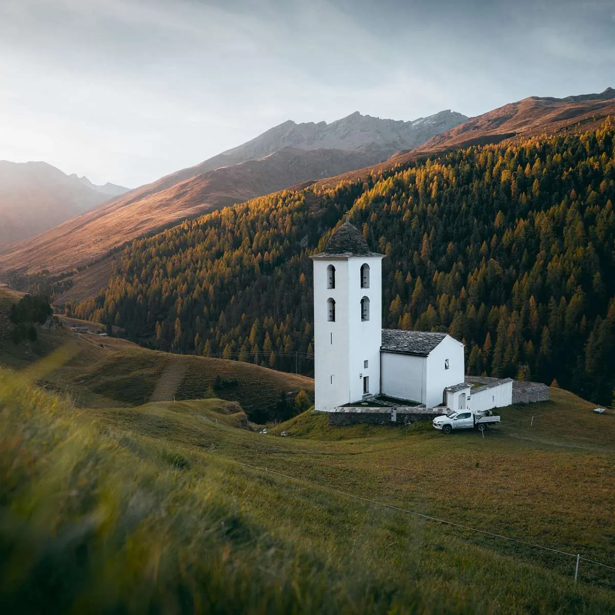 Avers Cresta church in autumn