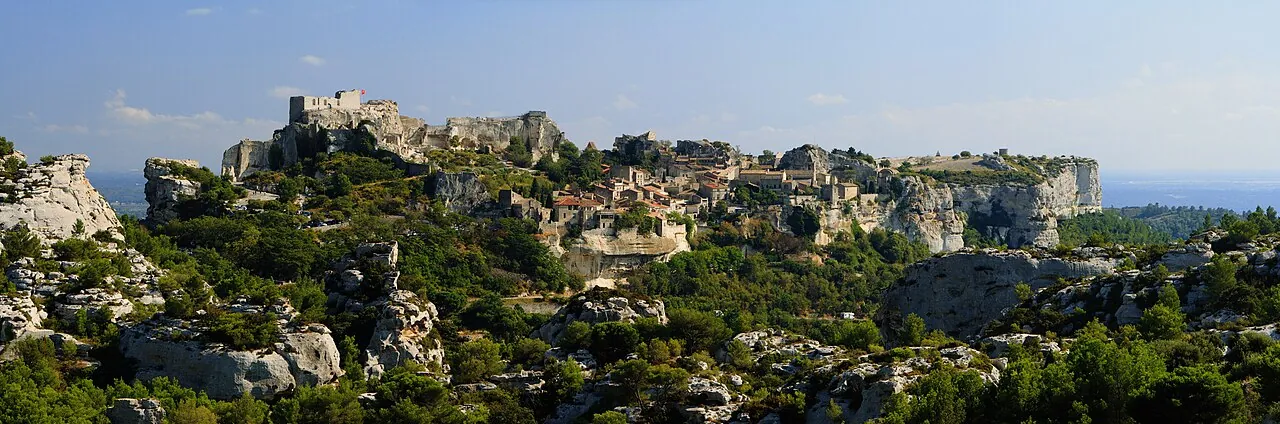 Les Baux-de-Provence village perched on limestone cliffs of the Alpilles