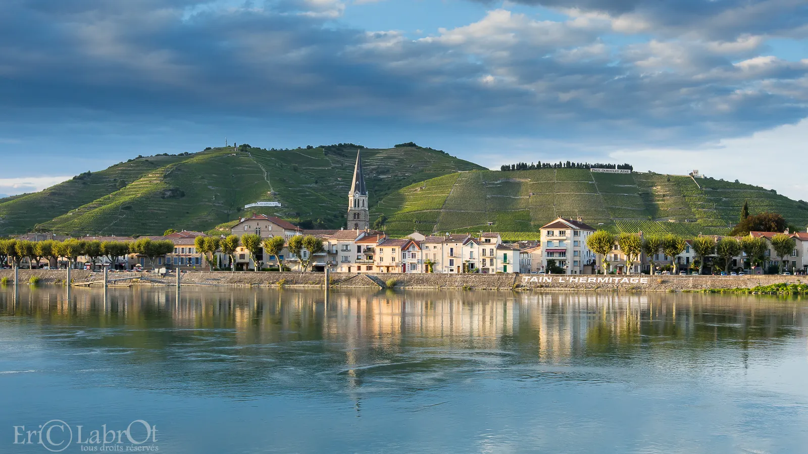 Tain-l'Hermitage terraced vineyards and Tournon