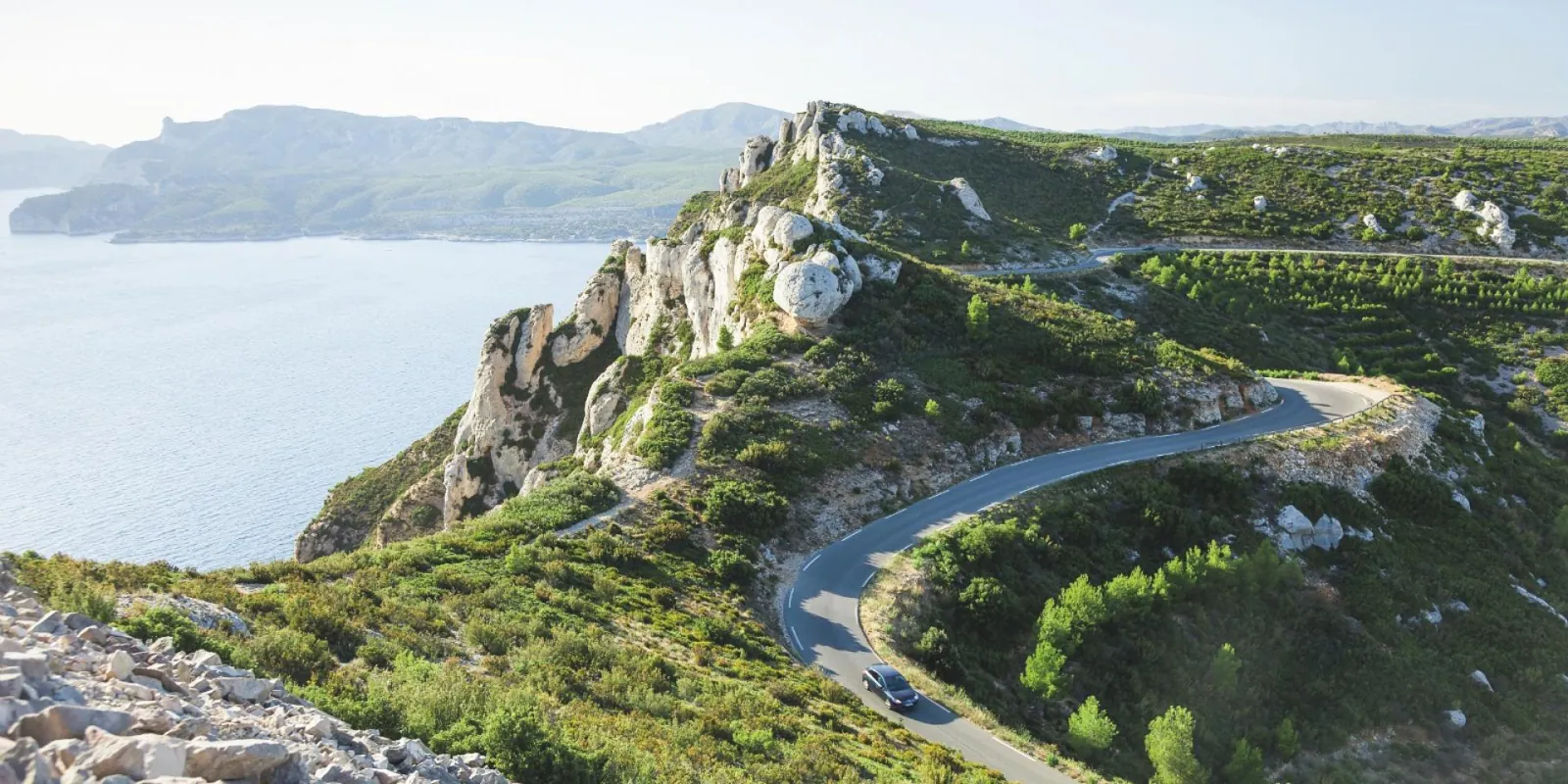 Route des Crêtes clifftop road above the Mediterranean, Cap Canaille headland