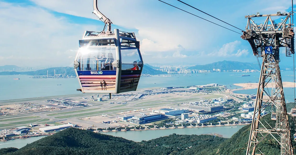 Ngong Ping 360 cable car over Lantau, Hong Kong