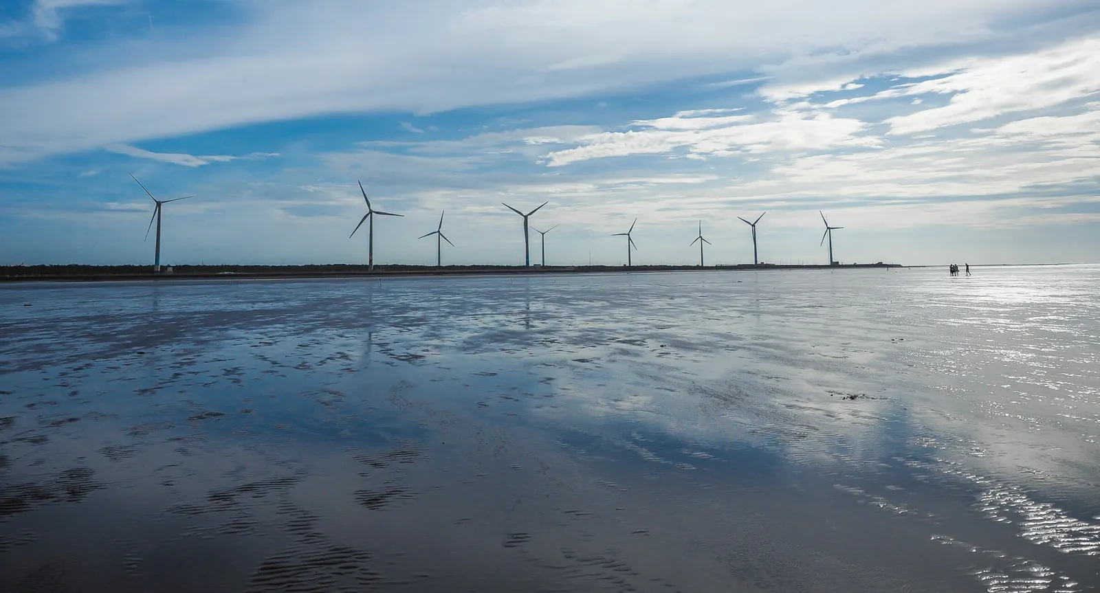 Gaomei Wetlands sunset with wind turbines