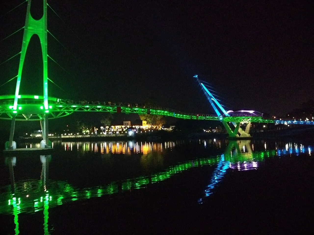 Darul Hana Bridge in Kuching lit up at night
