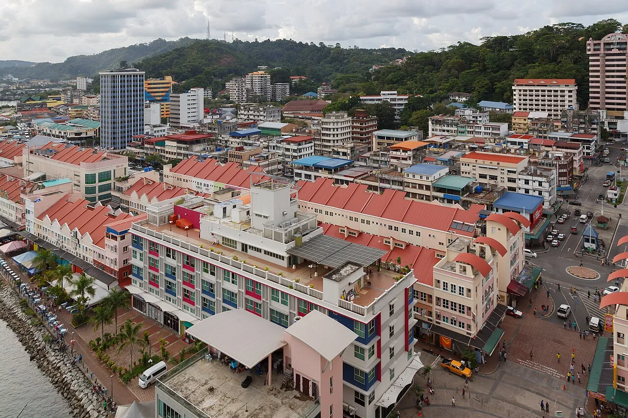 View over Sandakan town and harbour, the former 'Little Hong Kong of North Borneo'