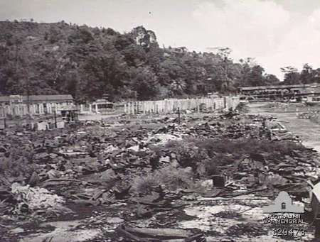 Bomb-damaged Sandakan after Allied raids, 1945