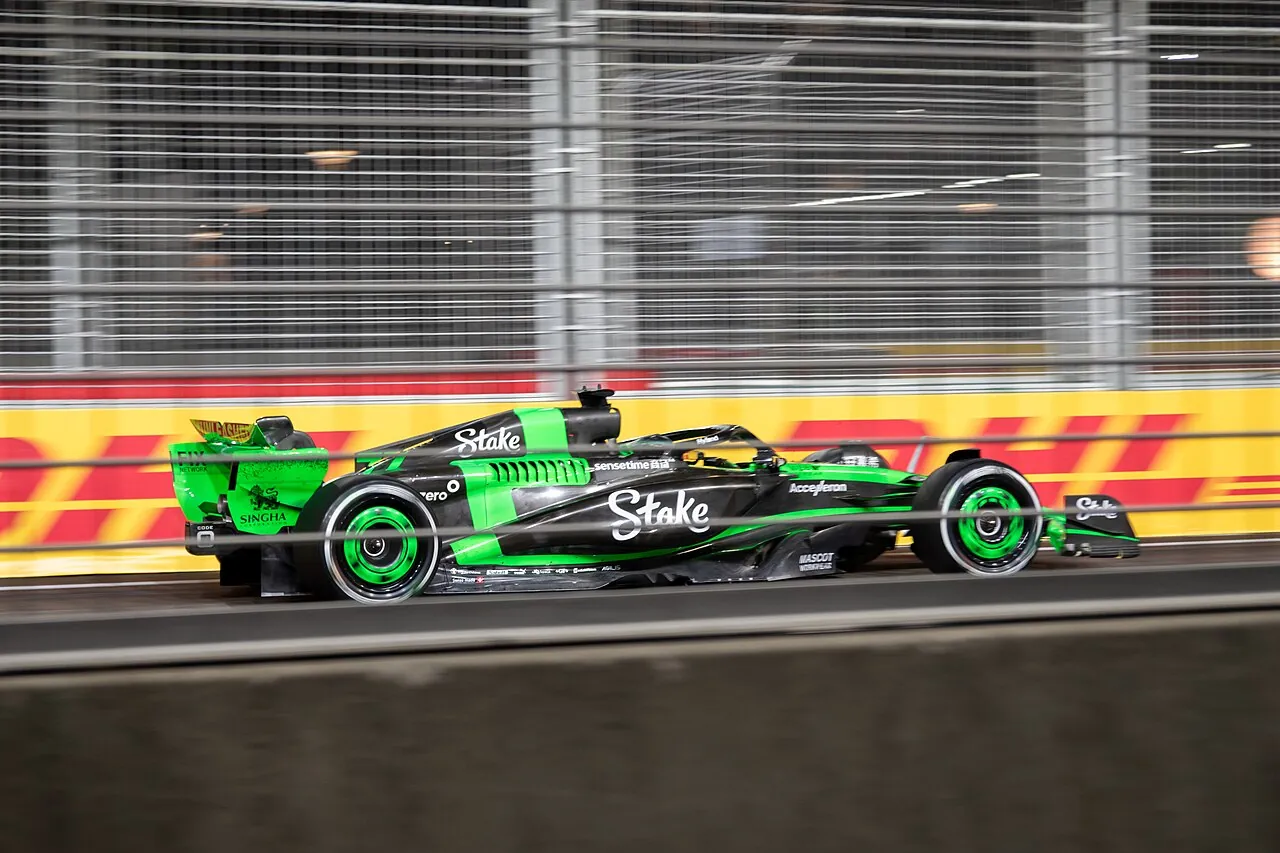 Formula 1 car on track at the Singapore Grand Prix night race