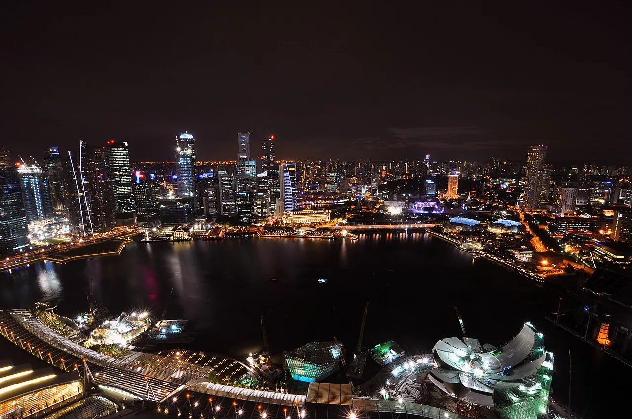 Marina Bay Sands and the city skyline at night