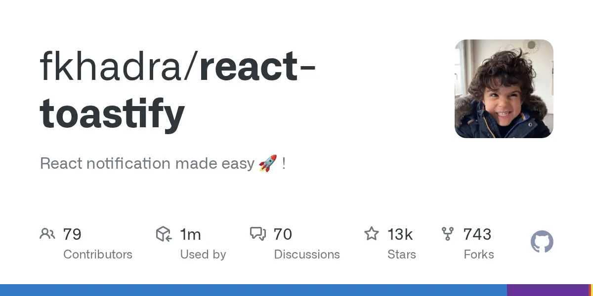 GitHub repository card for fkhadra/react-toastify