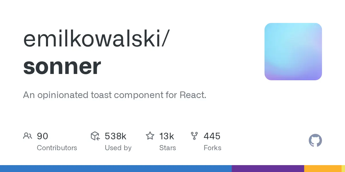 GitHub repository card for emilkowalski/sonner