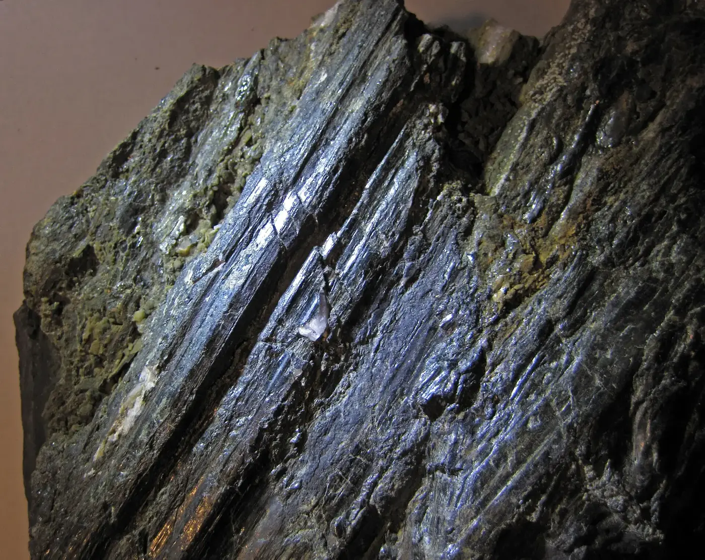 Slickensides: a polished, striated rock face produced by two blocks grinding past each other