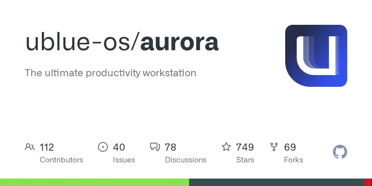 GitHub repository card for ublue-os/aurora, the atomic KDE Plasma image