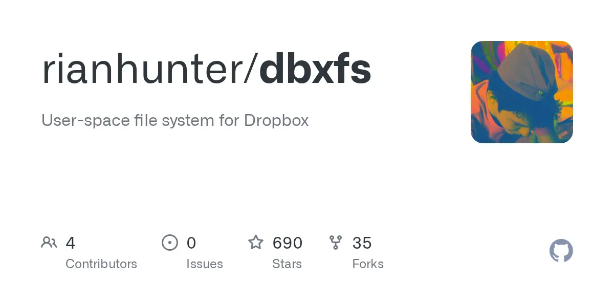 GitHub social card for the rianhunter/dbxfs repository