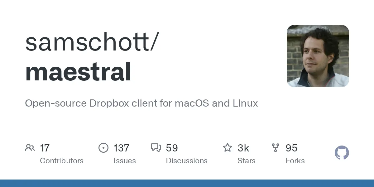 GitHub social card for the samschott/maestral repository