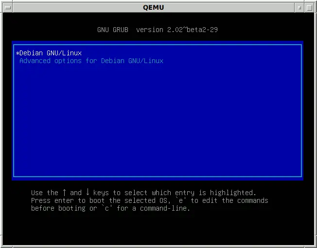 A GRUB2 boot menu listing operating system entries