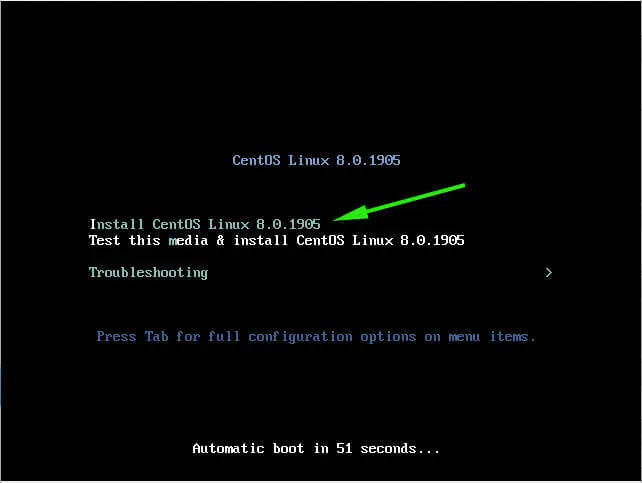 A Linux distribution boot menu on a black screen