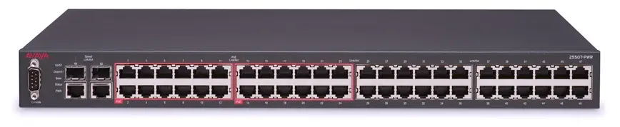 Front panel of a managed Ethernet switch