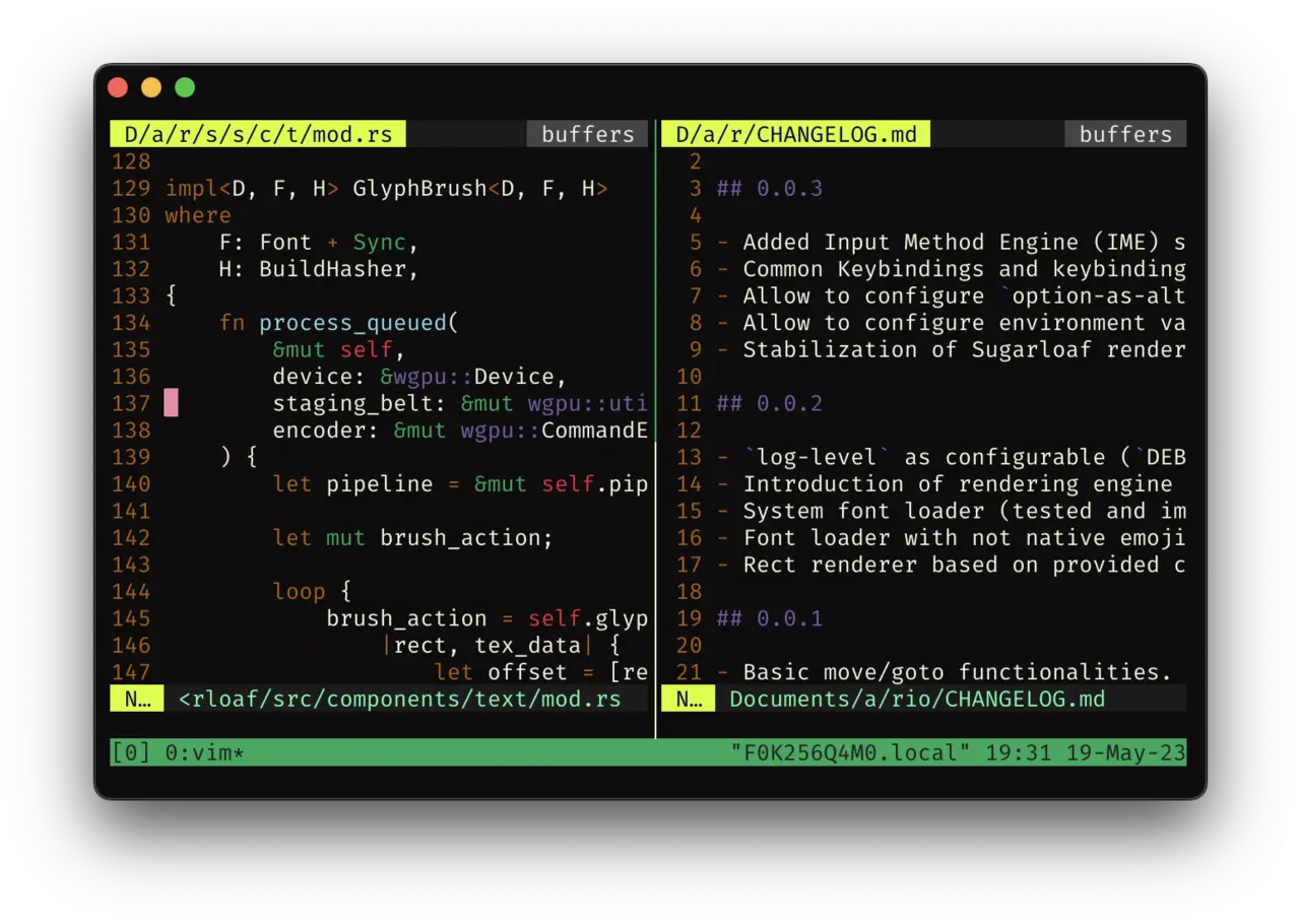 A tmux session split into multiple panes in a terminal