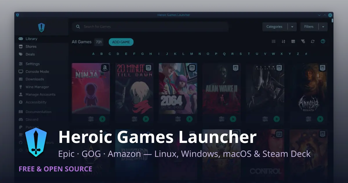 Heroic Games Launcher library view