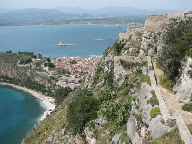 Nafplio old town and the Bourtzi fortress in the bay