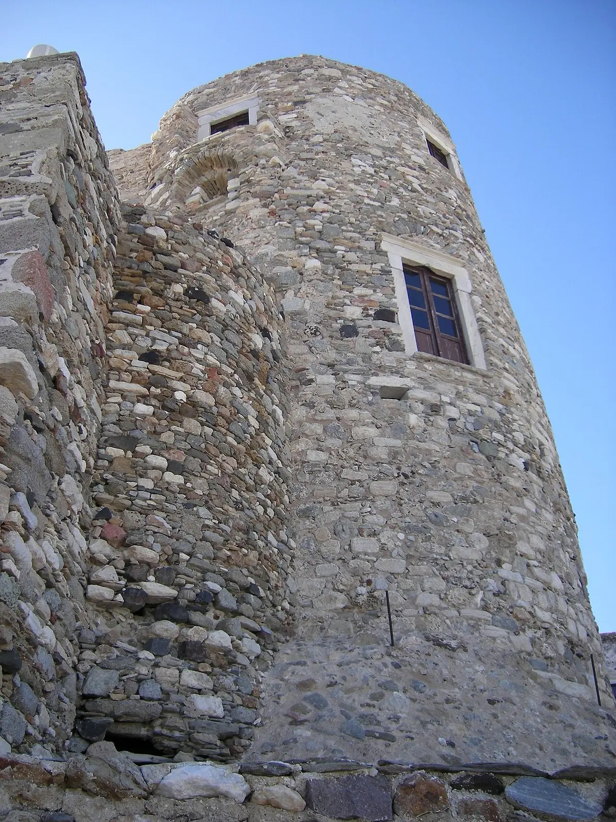 The circular Glezos (Crispi) Tower in the Kastro of Naxos