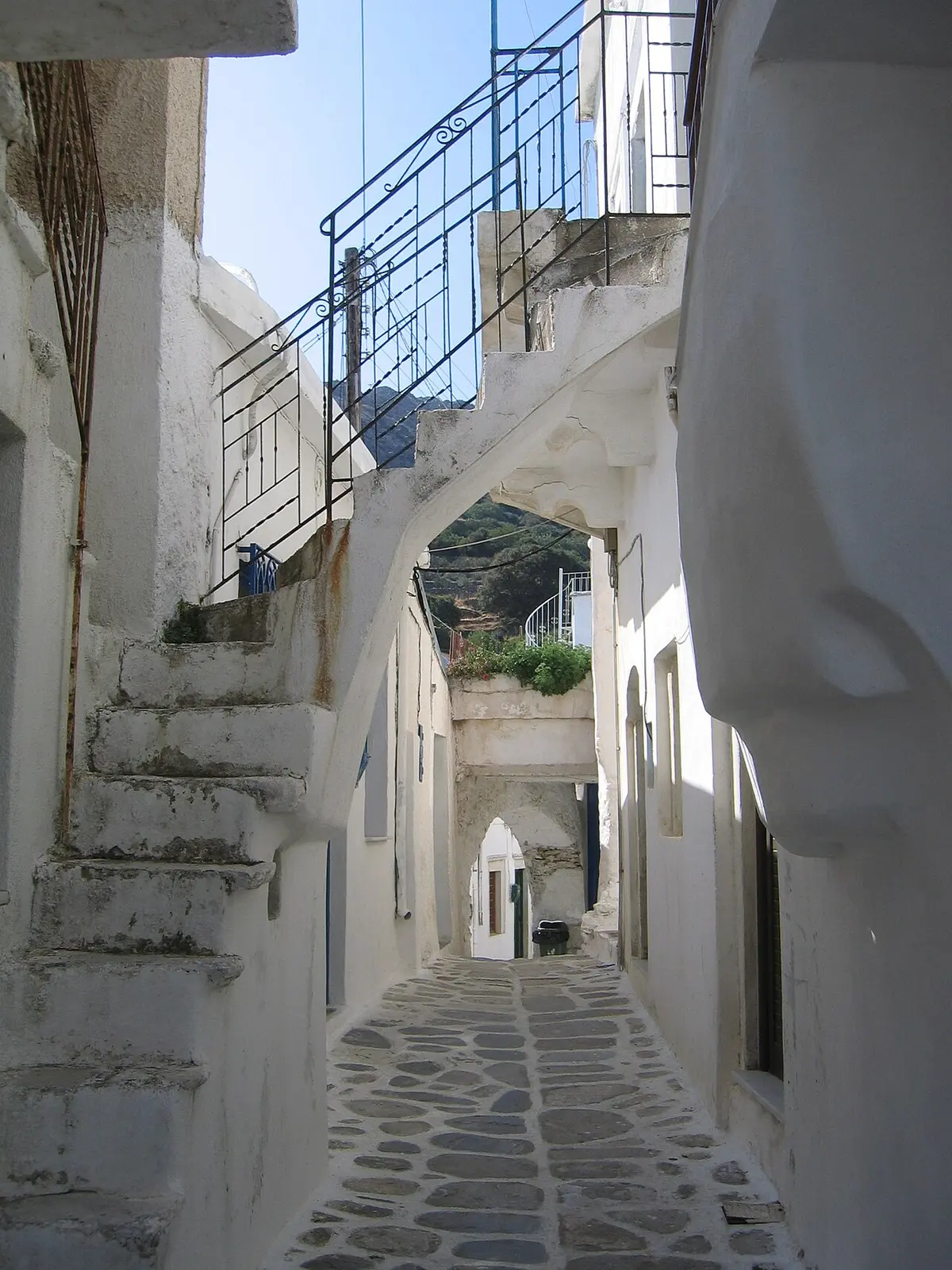 Stepped whitewashed alley in Koronos, Naxos