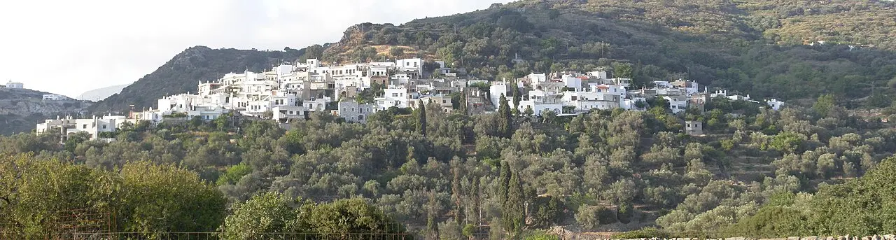 A stepped whitewashed lane in the village of Moni in the Naxos interior