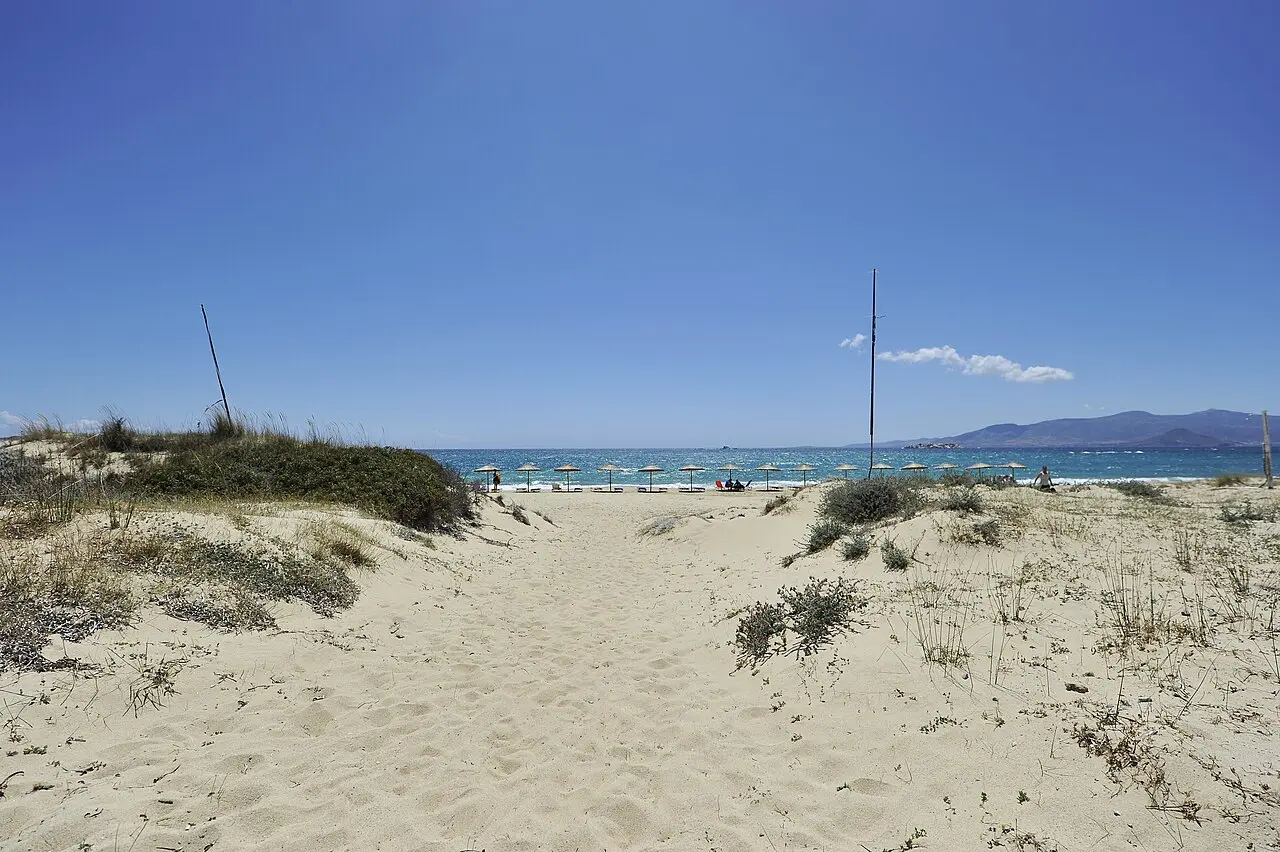 Plaka beach on Naxos: four kilometres of white sand backed by dunes