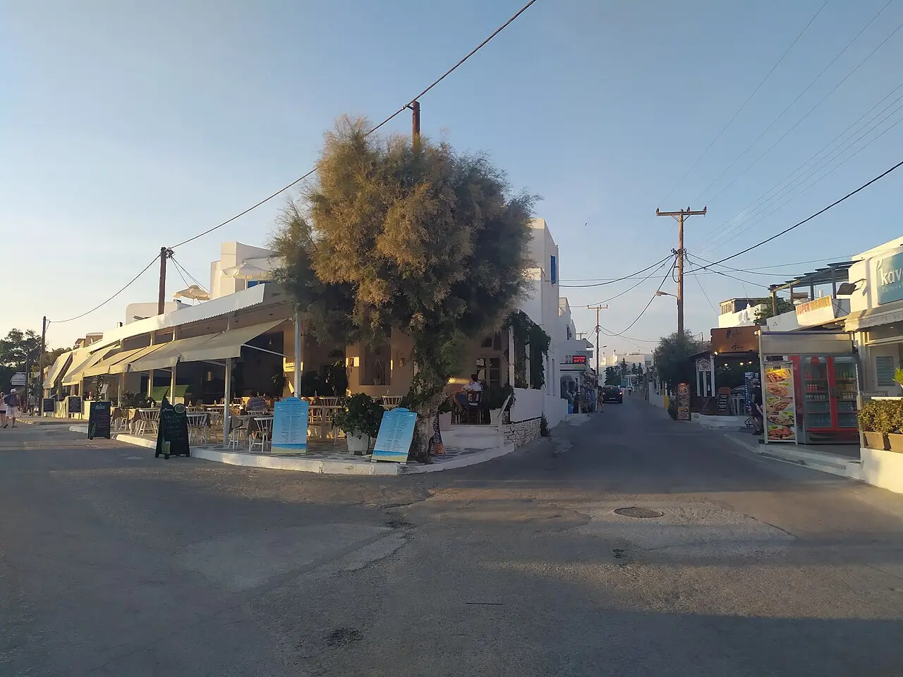 The main street of Agios Prokopios lined with tavernas