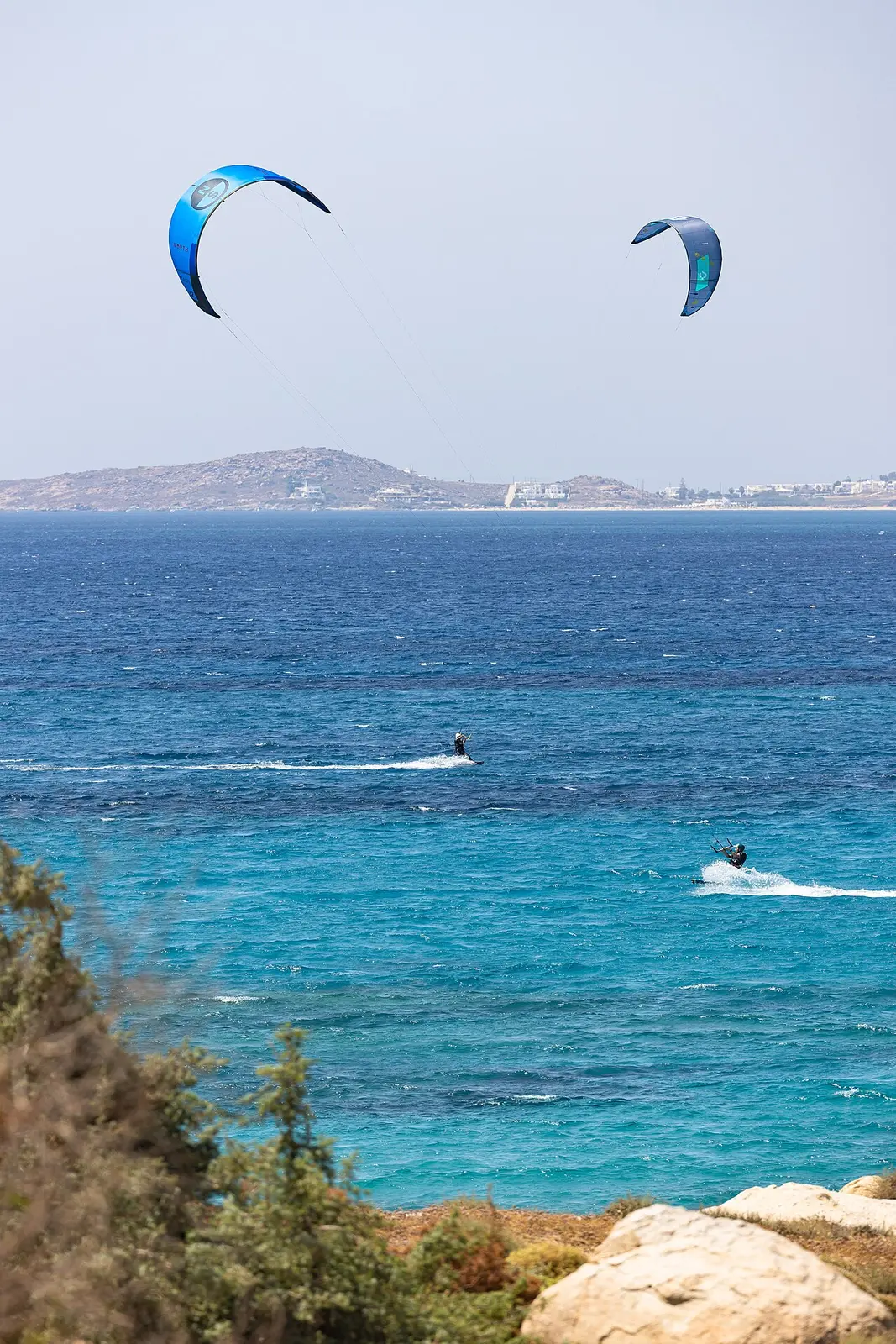 Kitesurfers off Mikri Vigla, Naxos