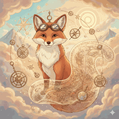 Scout — the fox mascot standing on a map with compasses overhead